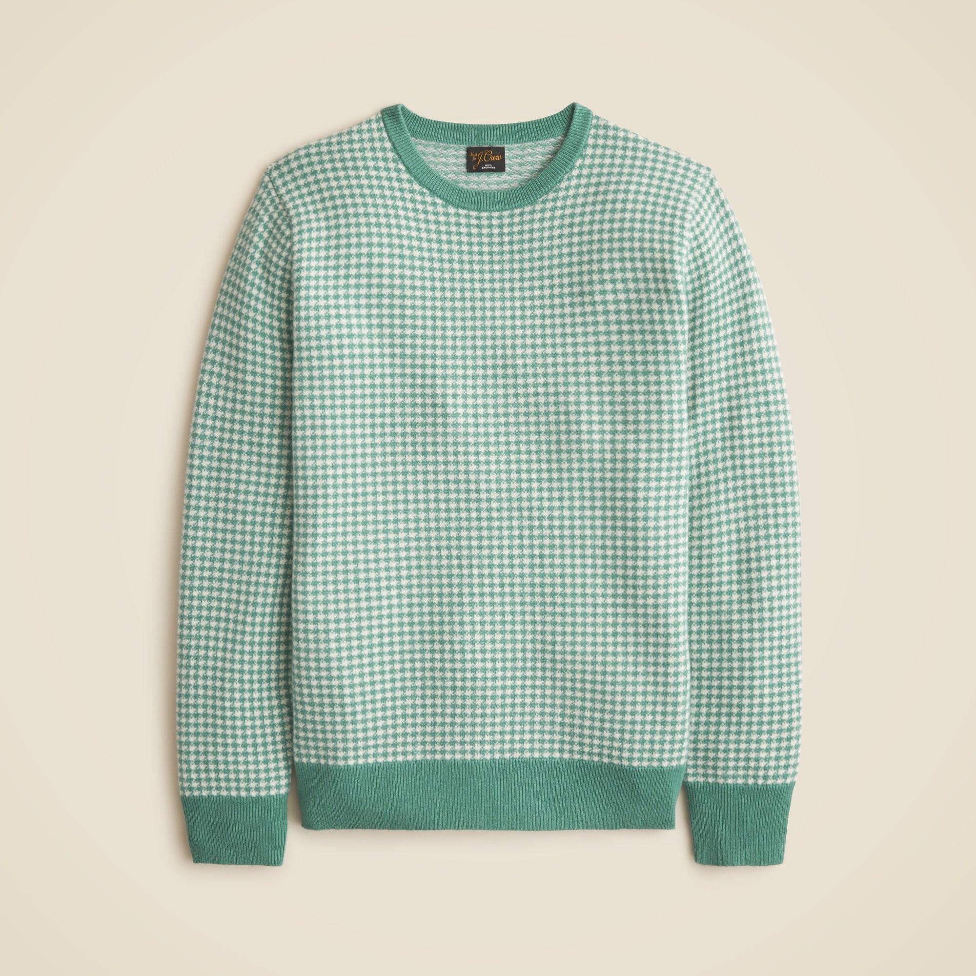 mens Cashmere crewneck sweater in houndstooth