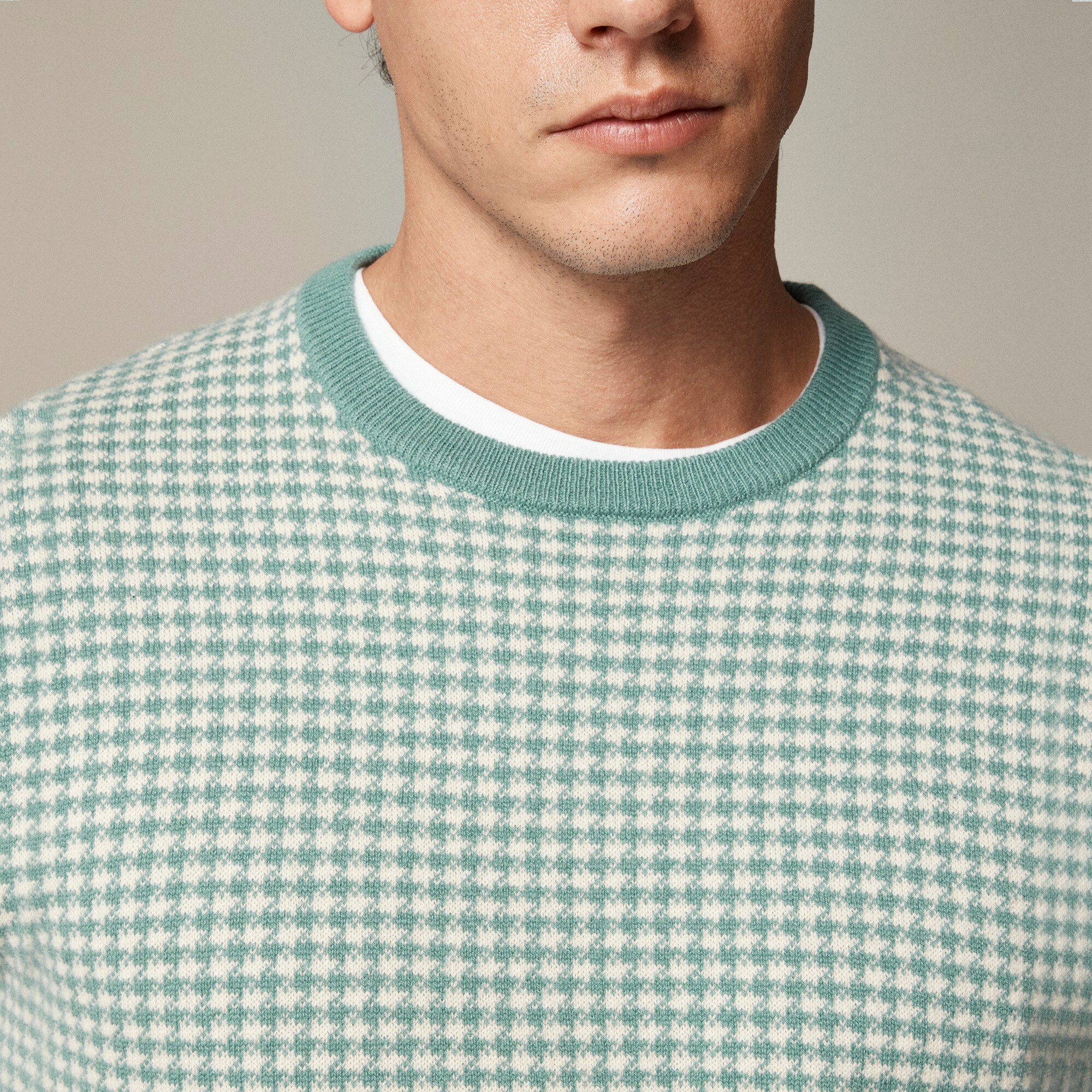 Cashmere crewneck sweater in houndstooth