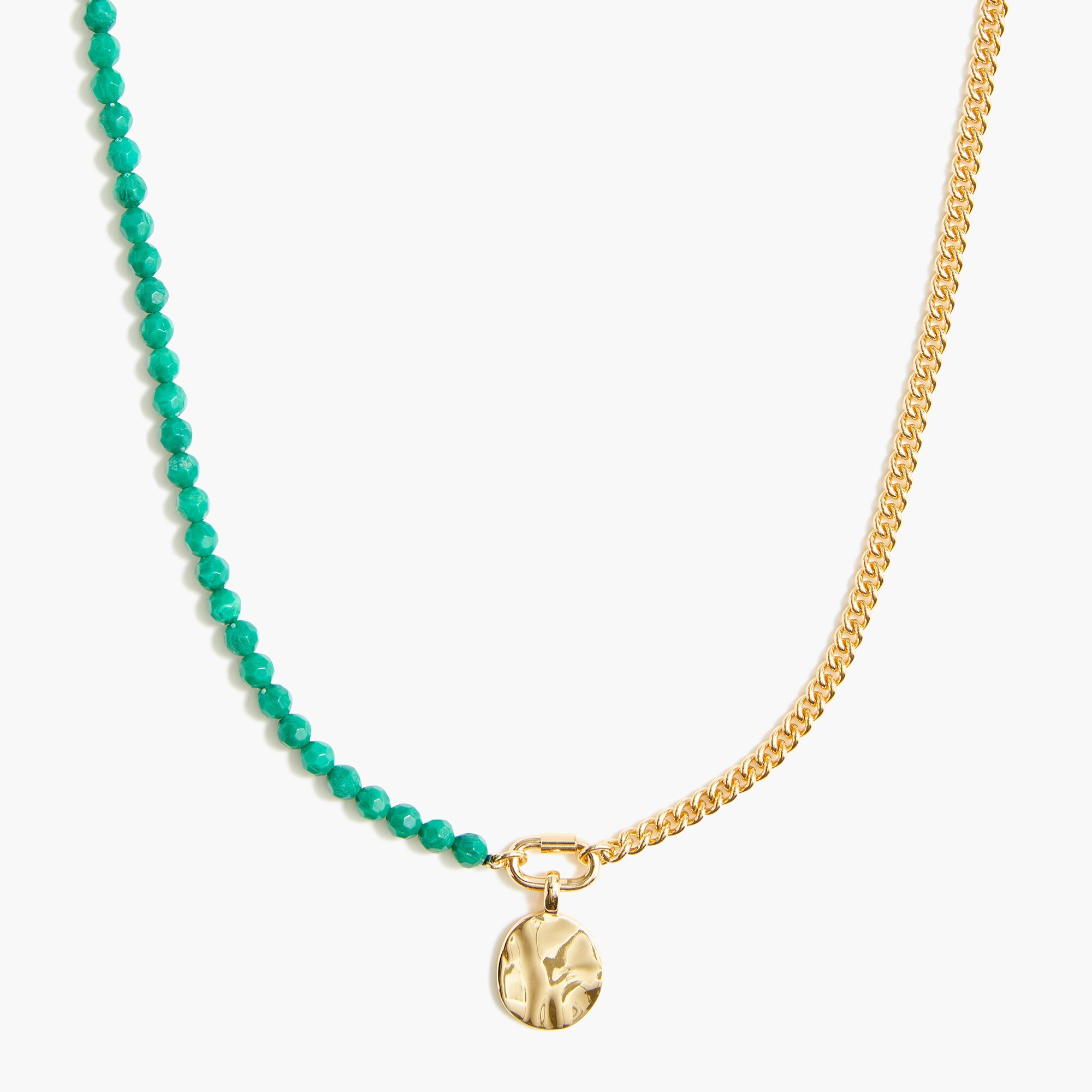 Half beaded chain necklace with coin pendant