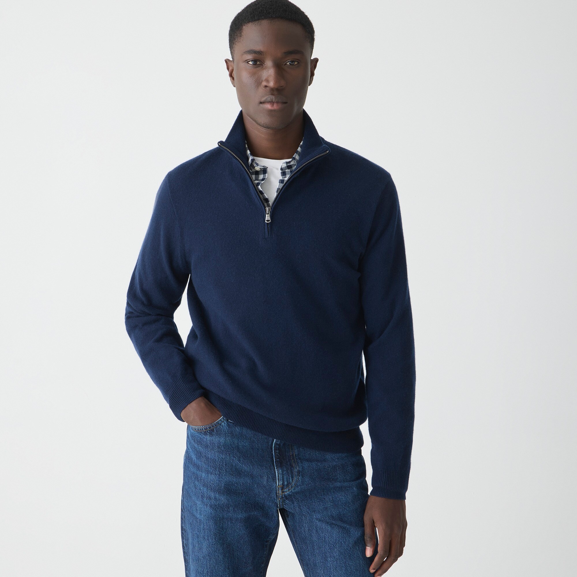 Mens navy half zip sweater deals