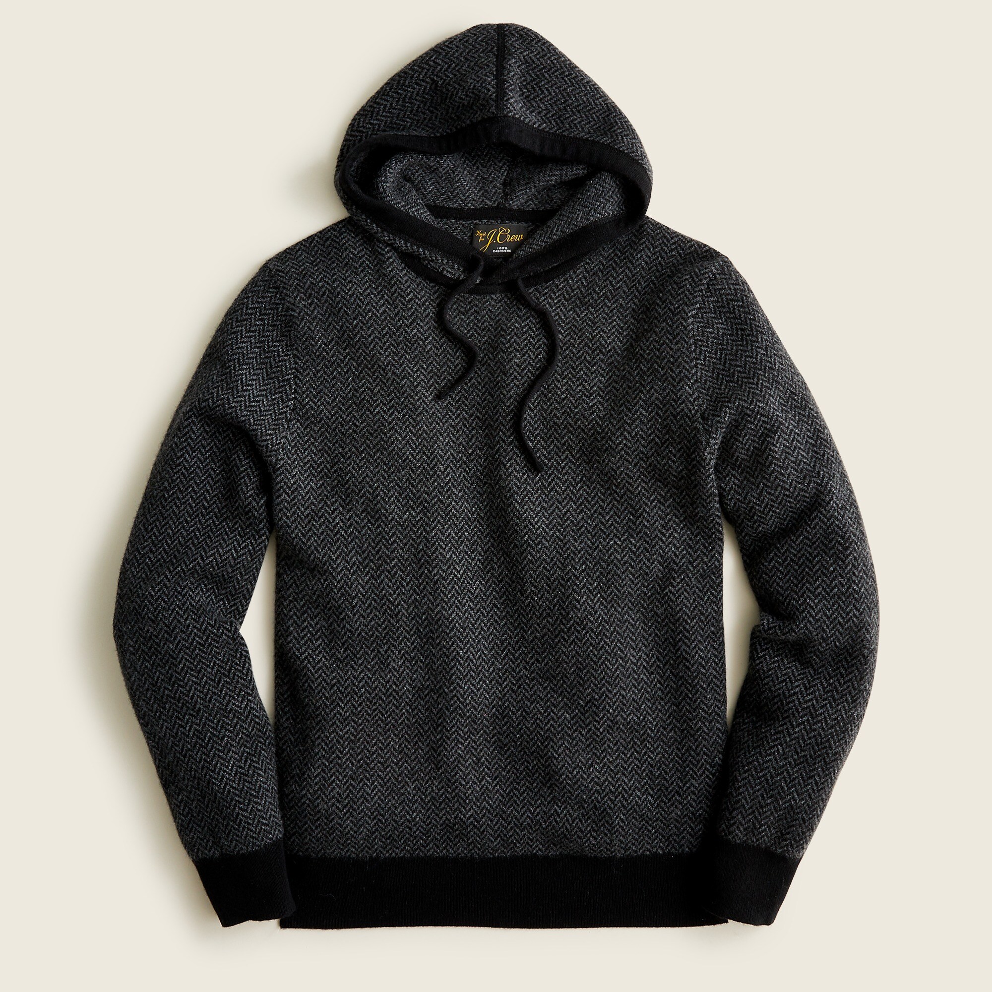 Cashmere herringbone hooded sweater