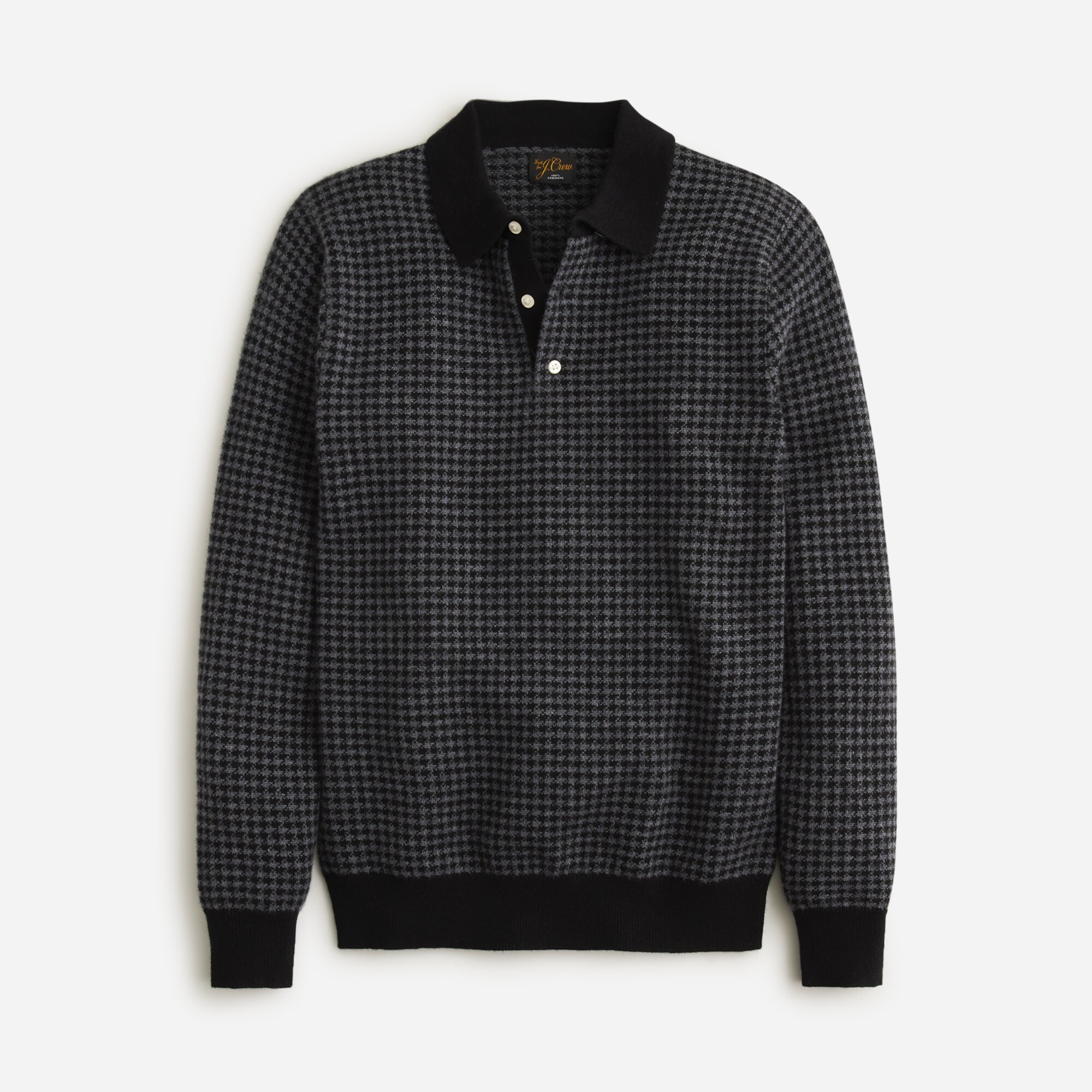 Cashmere collared sweater in houndstooth jacquard