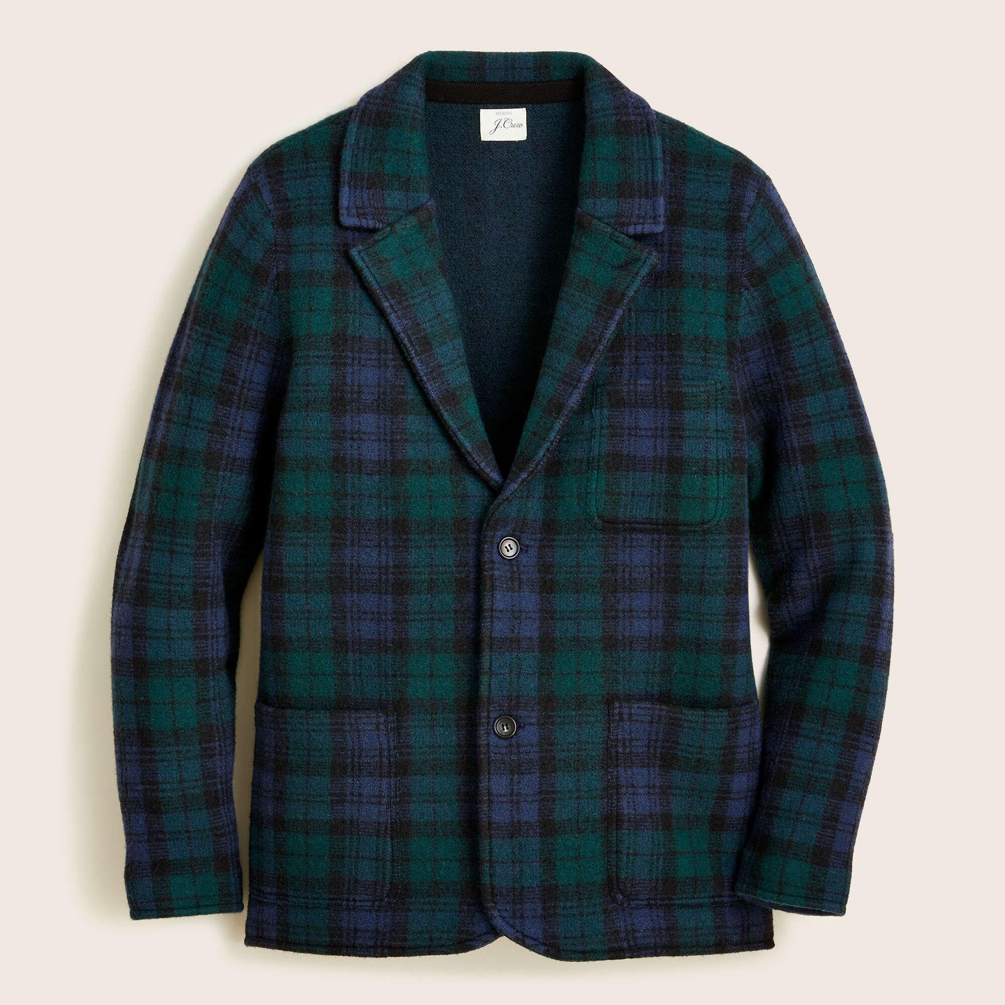 Boiled merino wool Black Watch plaid blazer