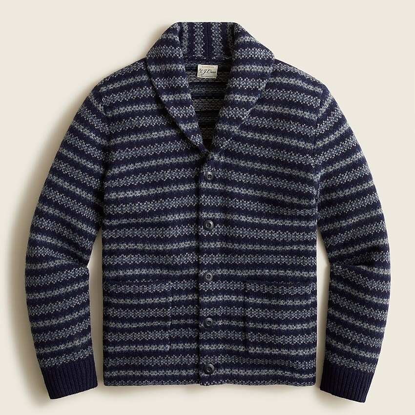 j.crew: fair isle lambswool cardigan sweater for men, right side, view zoomed