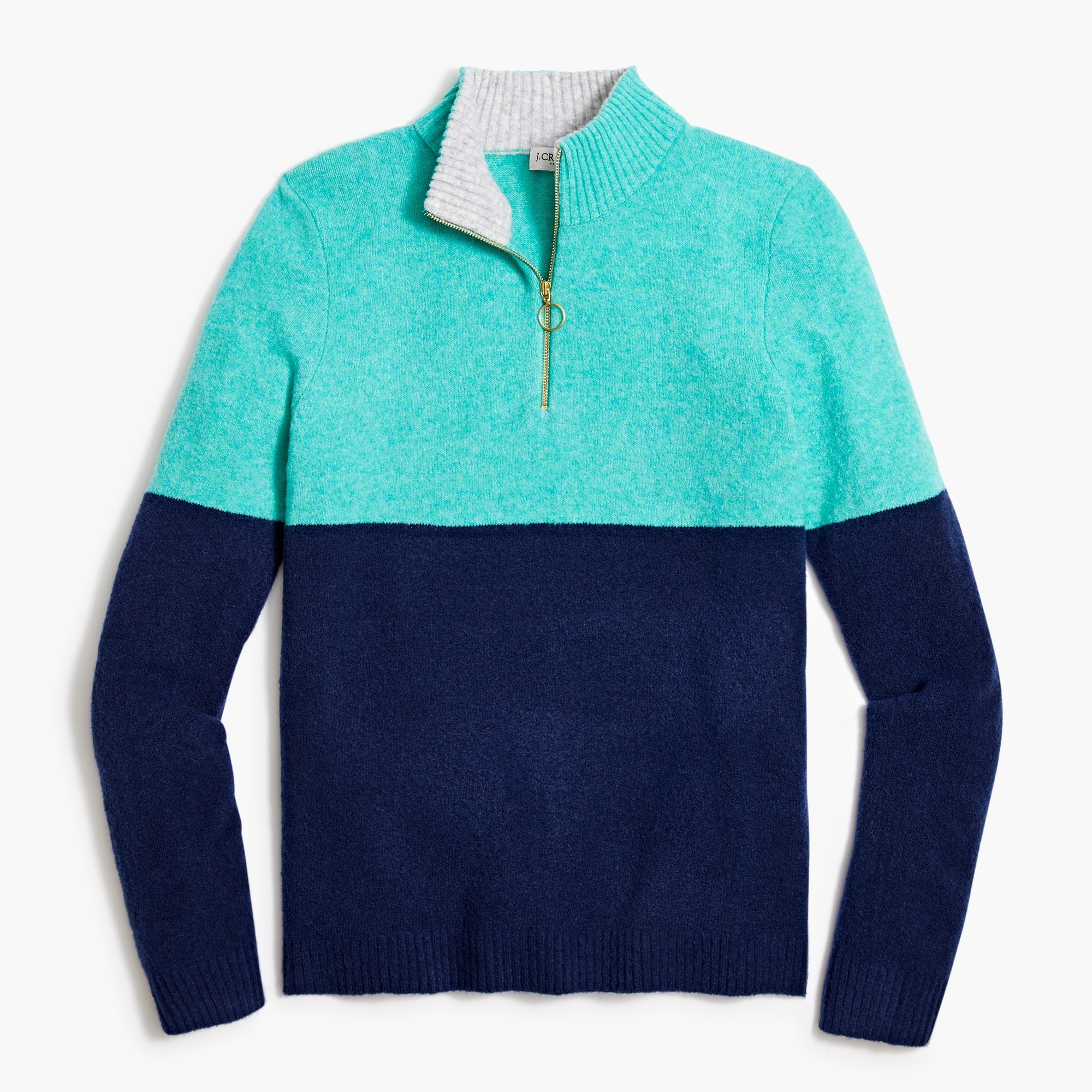 colorblock zip-up sweater in extra-soft yarn for women