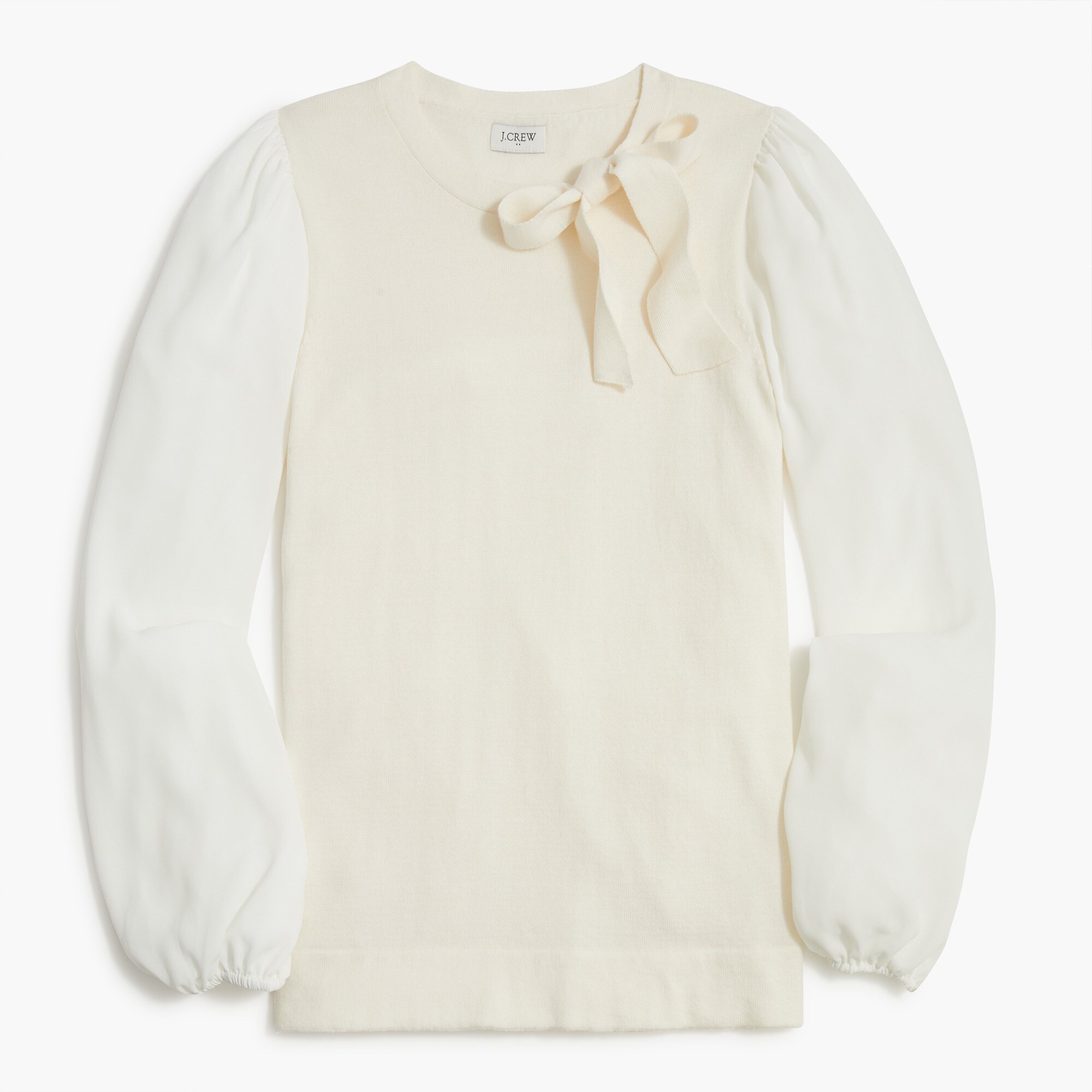 Mixed-media sweater with bow