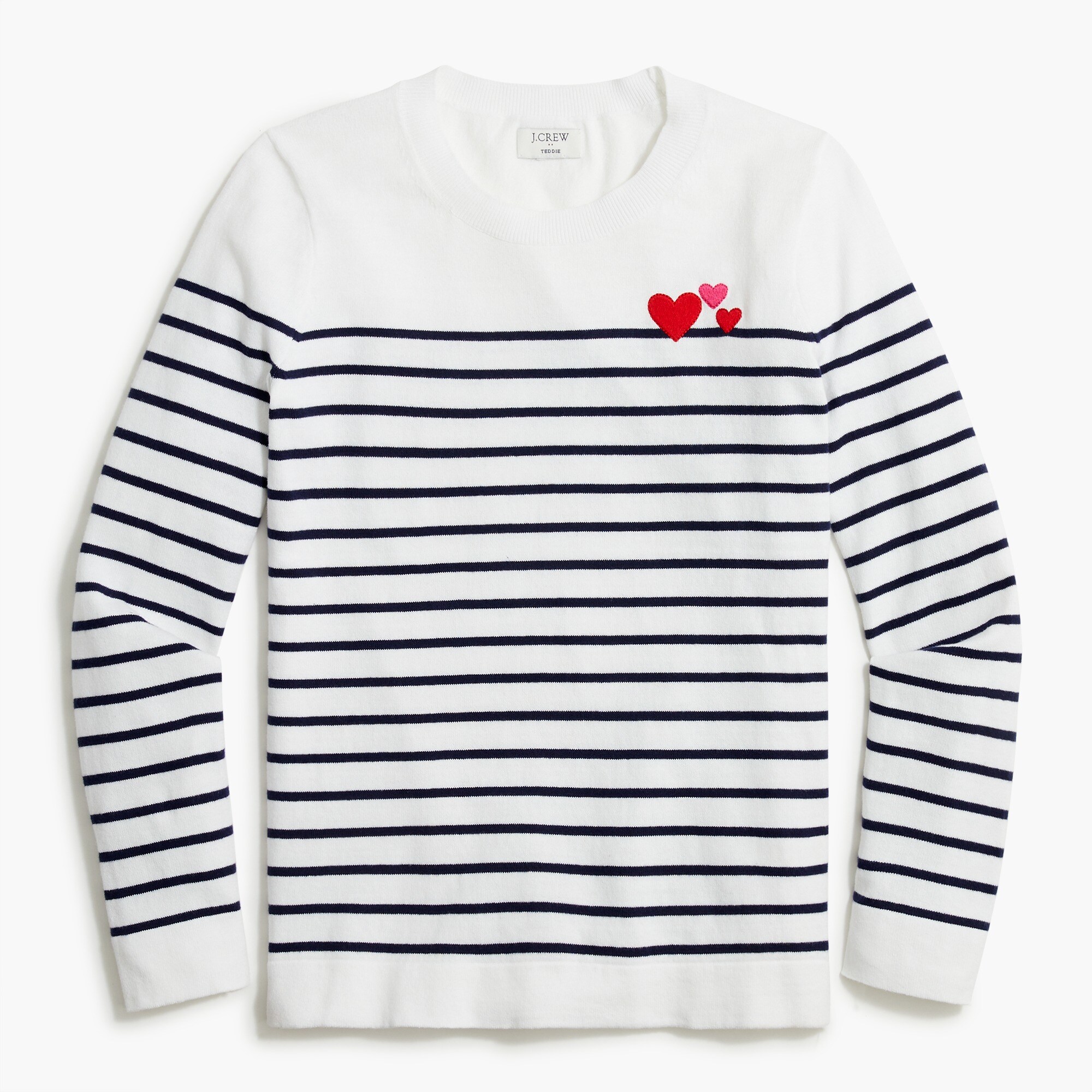 striped heart teddie sweater for women