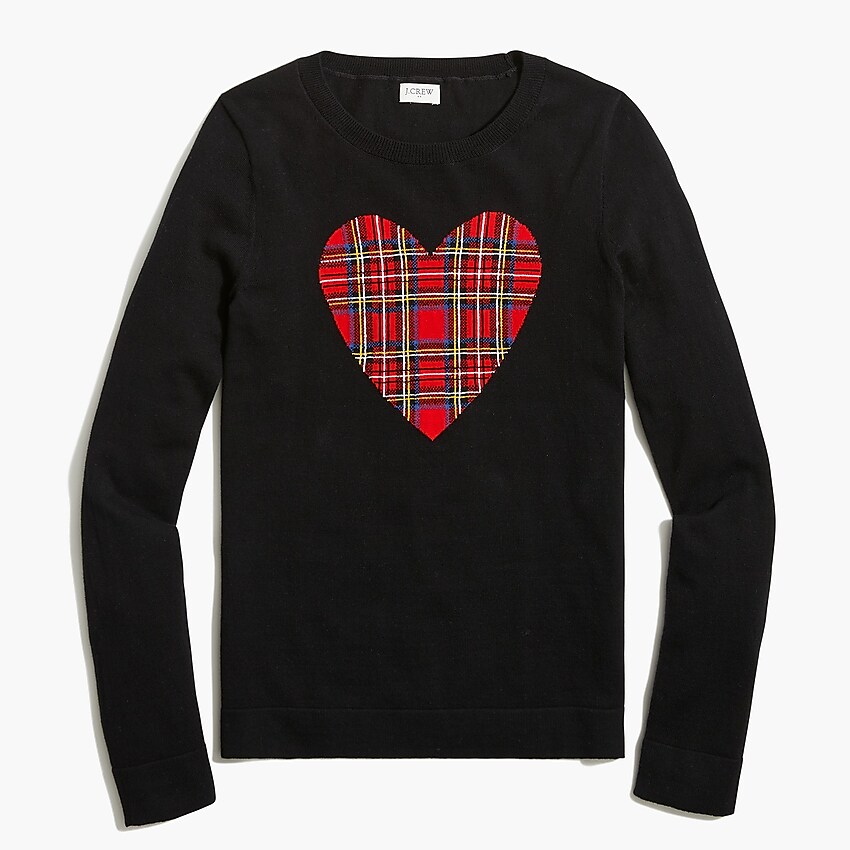 factory: tartan heart teddie sweater for women, right side, view zoomed