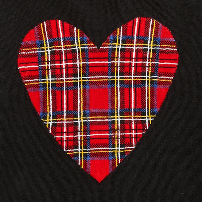 Tartan heart Teddie sweater BLK TARTAN HEART factory: tartan heart teddie sweater for women