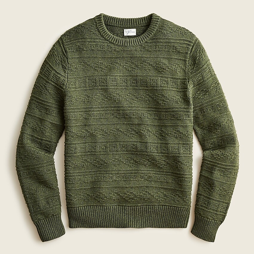 j.crew: cotton sweater in combination guernsey stitch for men, right side, view zoomed