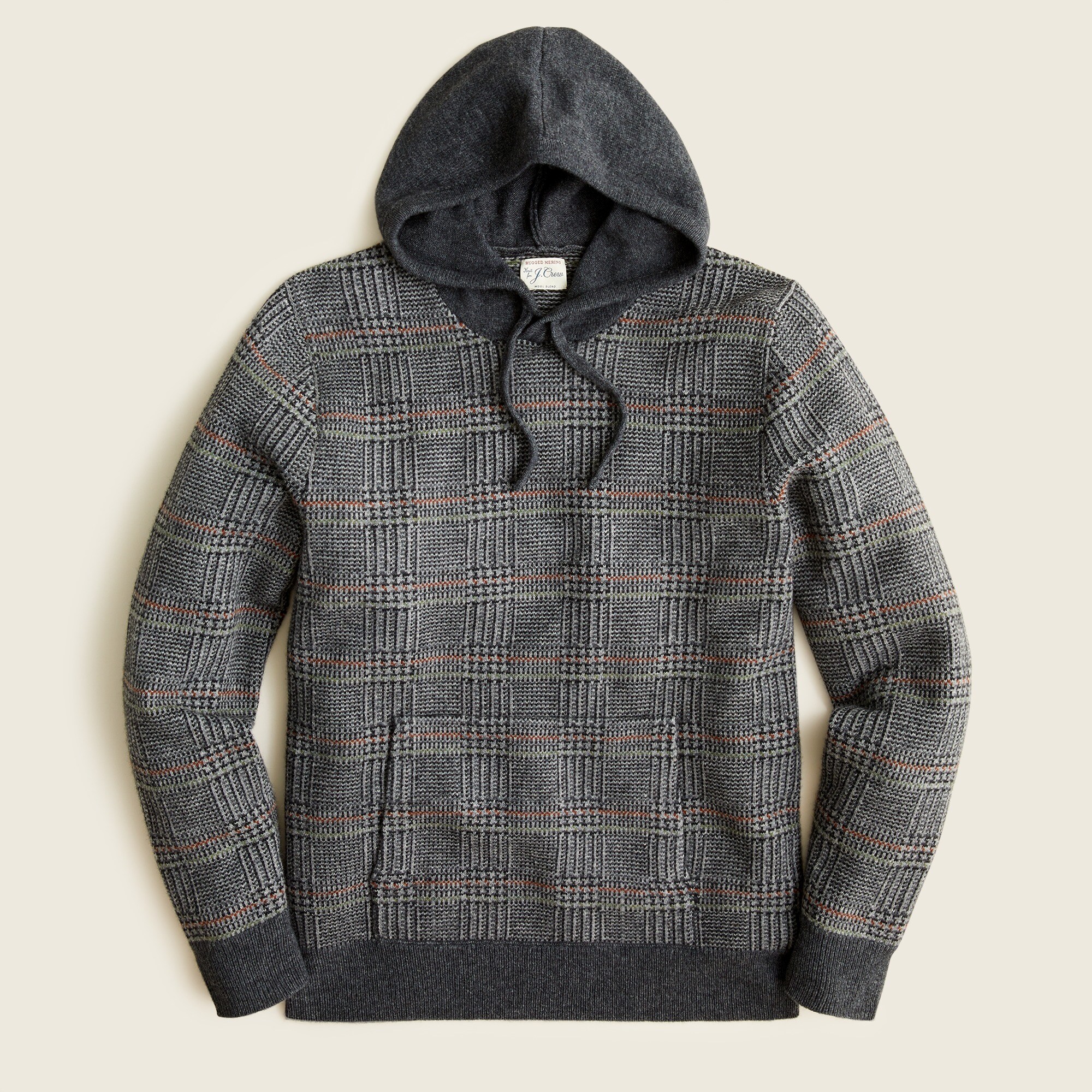 Rugged Merino Pullover Hoodie In Plaid For Men | J.Crew
