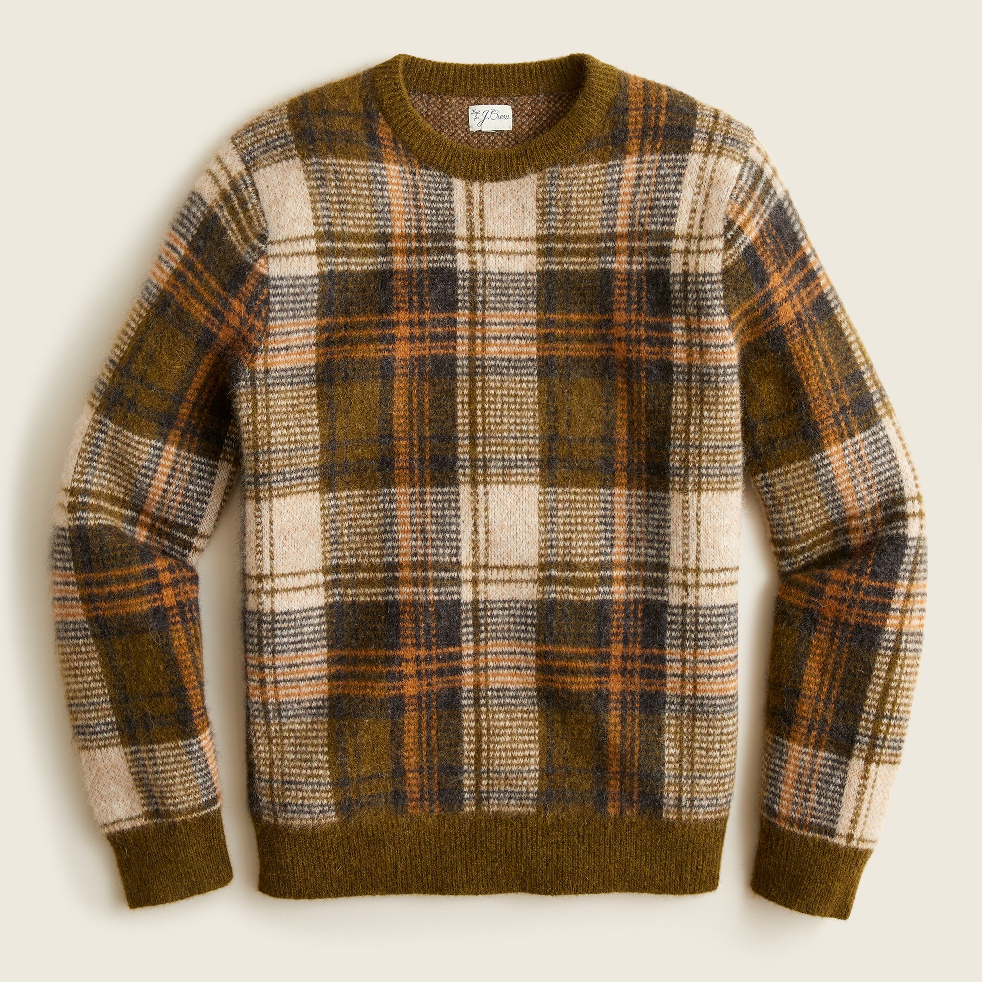 Brushed wool crewneck sweater in plaid