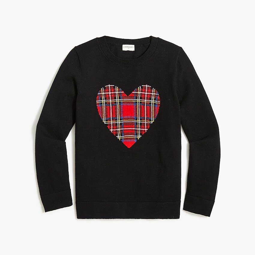 factory: girls' tartan heart sweater for girls, right side, view zoomed