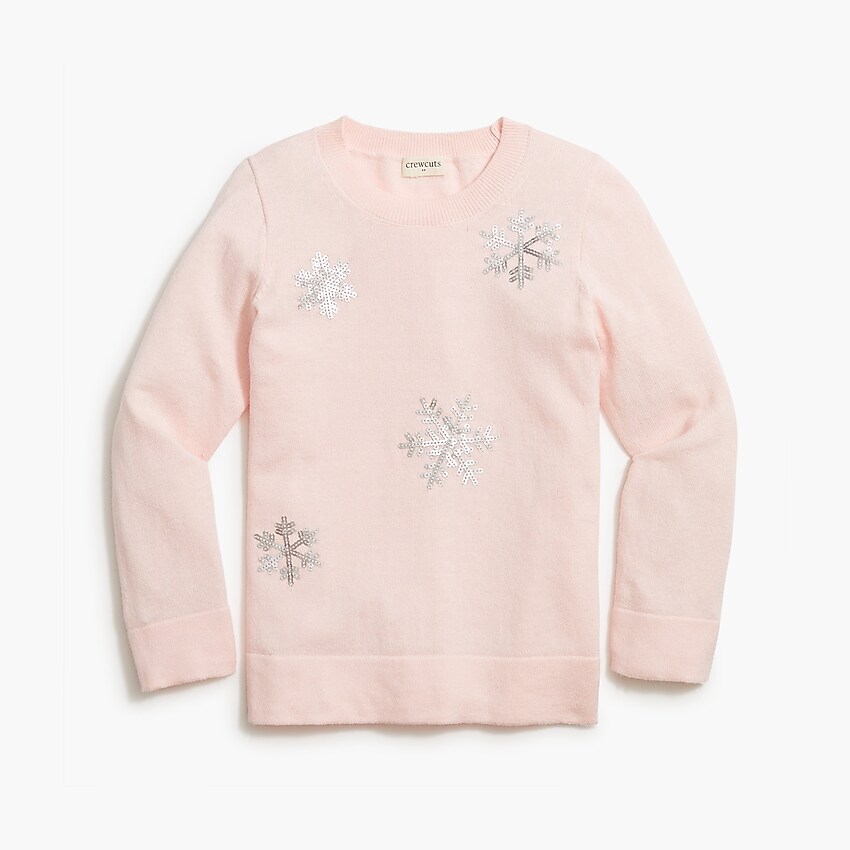 factory: girls' sparkly snowflake sweater for girls, right side, view zoomed
