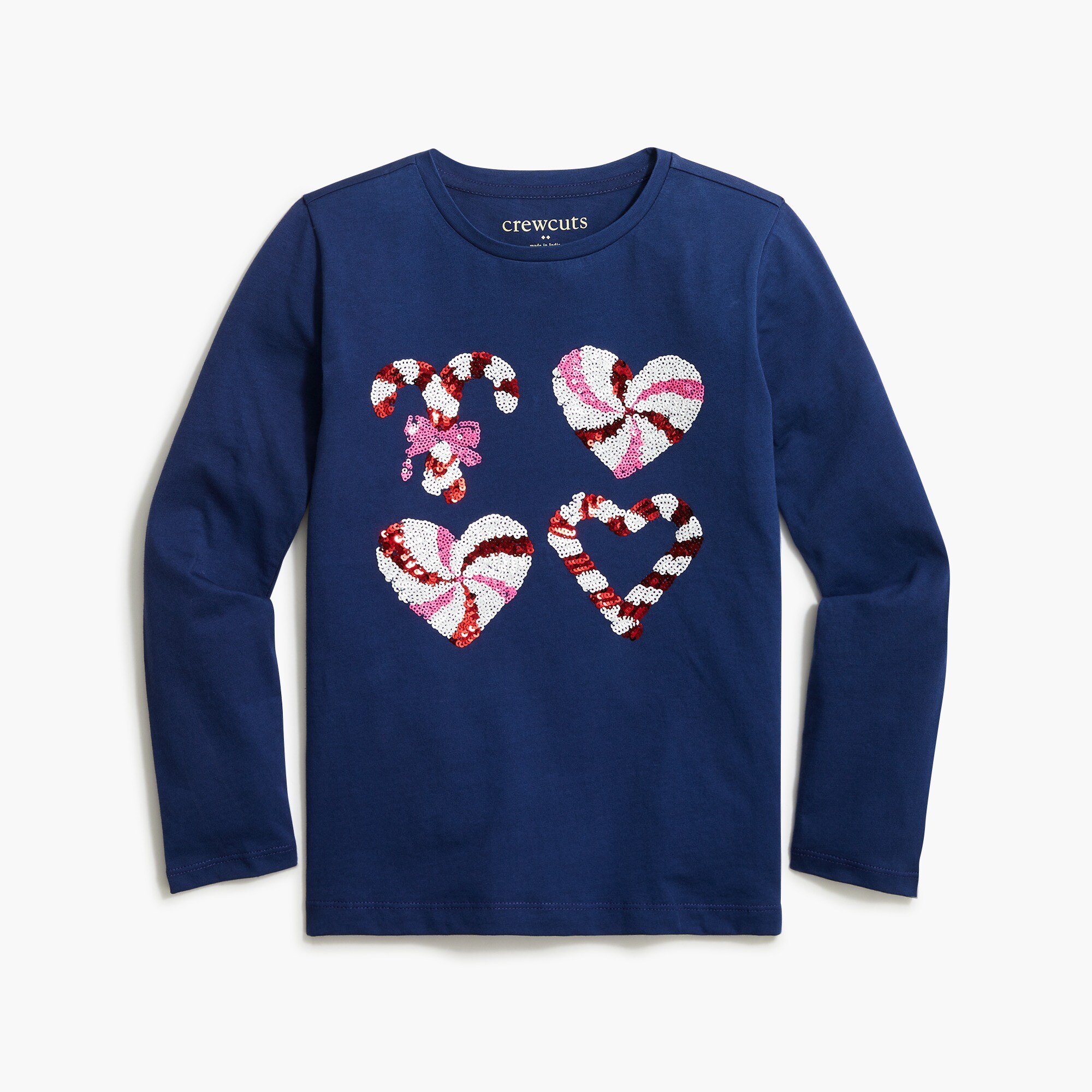 girls' long-sleeve sparkly peppermint hearts graphic tee for girls