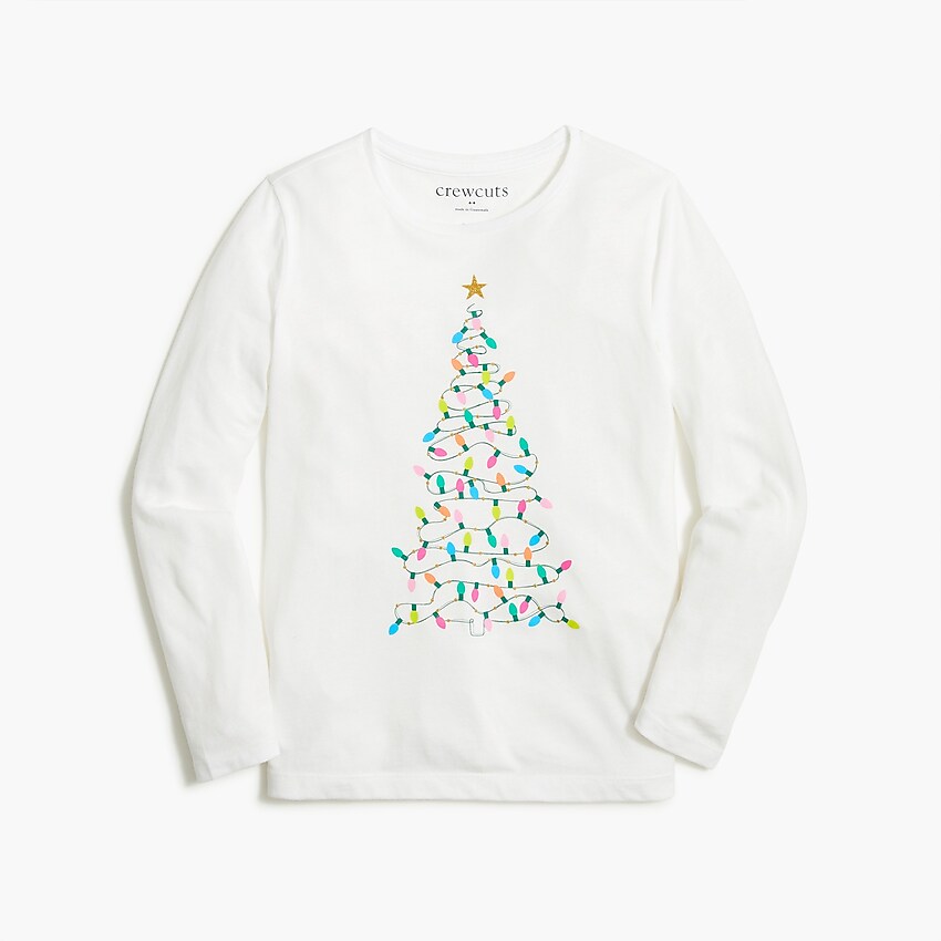 factory: girls' long-sleeve holiday lights graphic tee for girls, right side, view zoomed