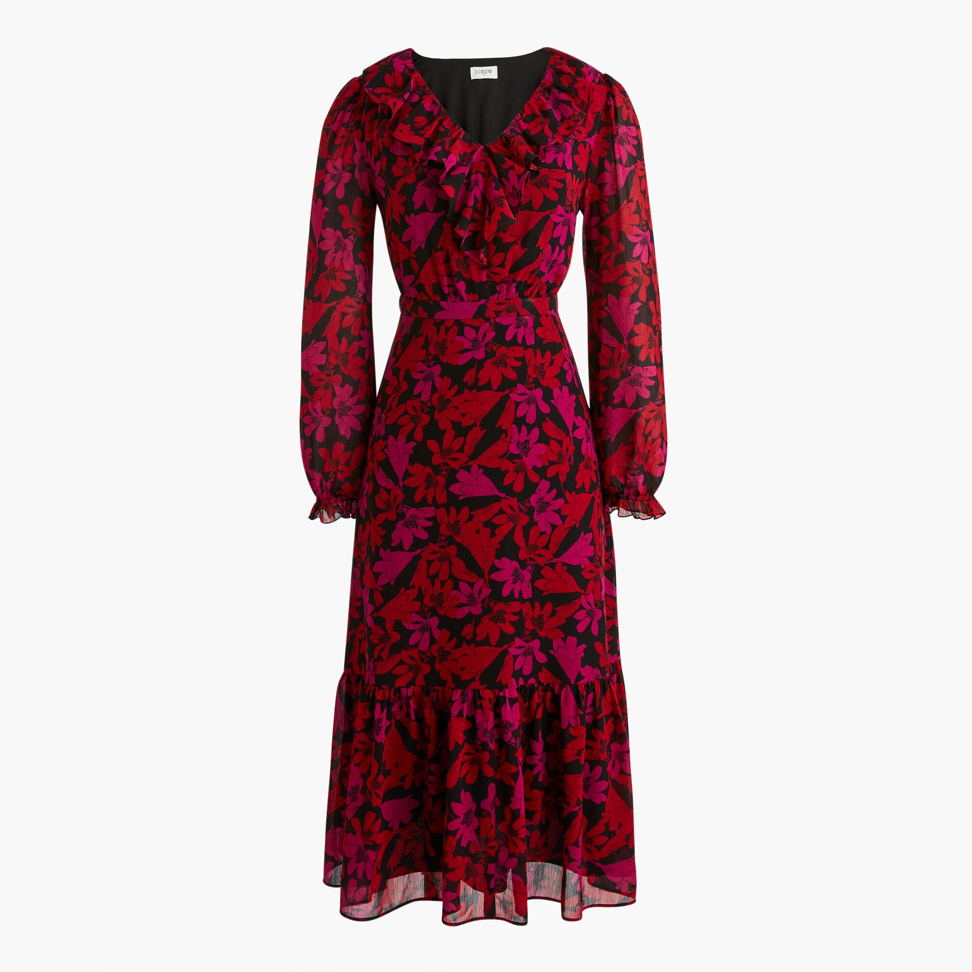 v-neck tiered ruffle midi dress for women