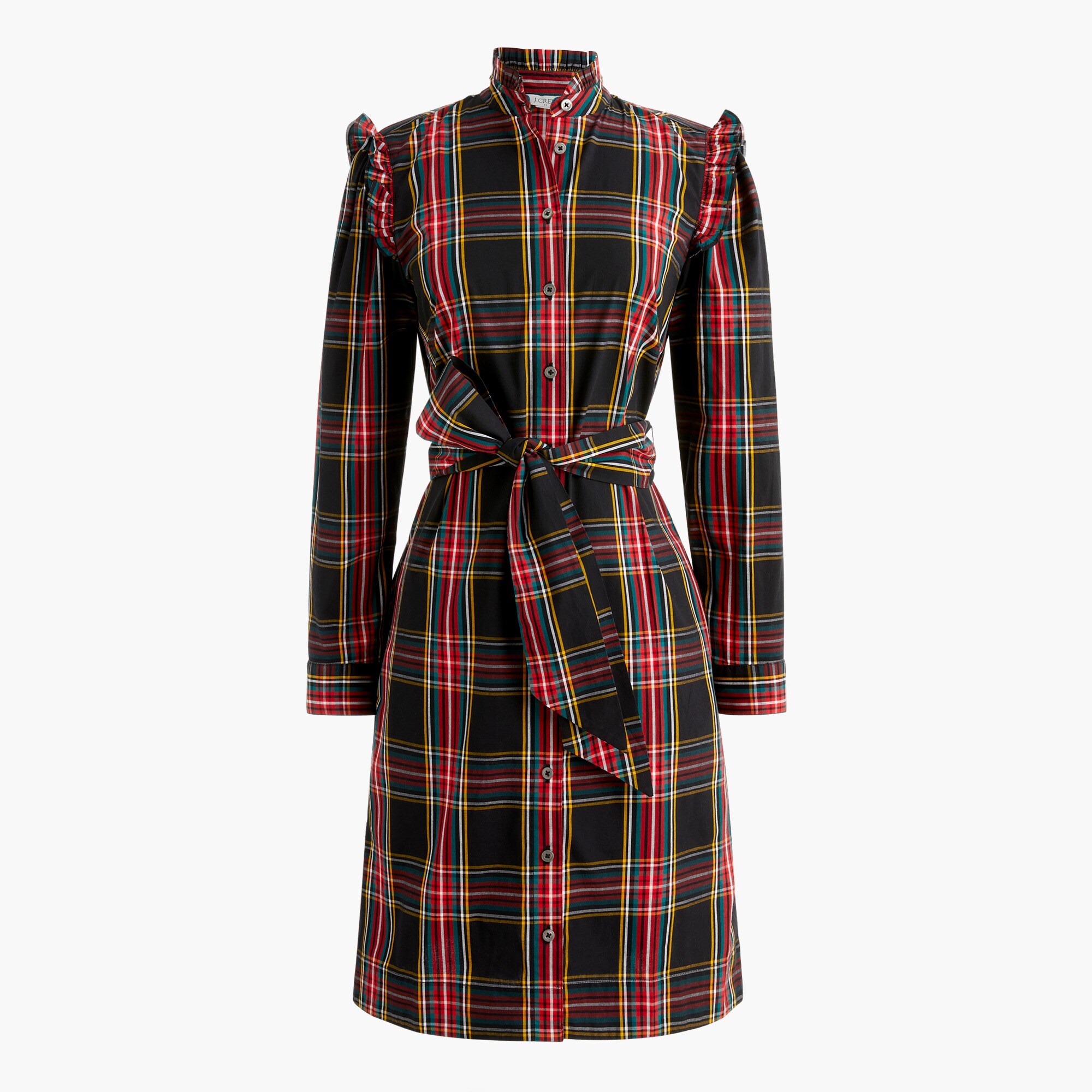 Ruffleneck mini shirtdress