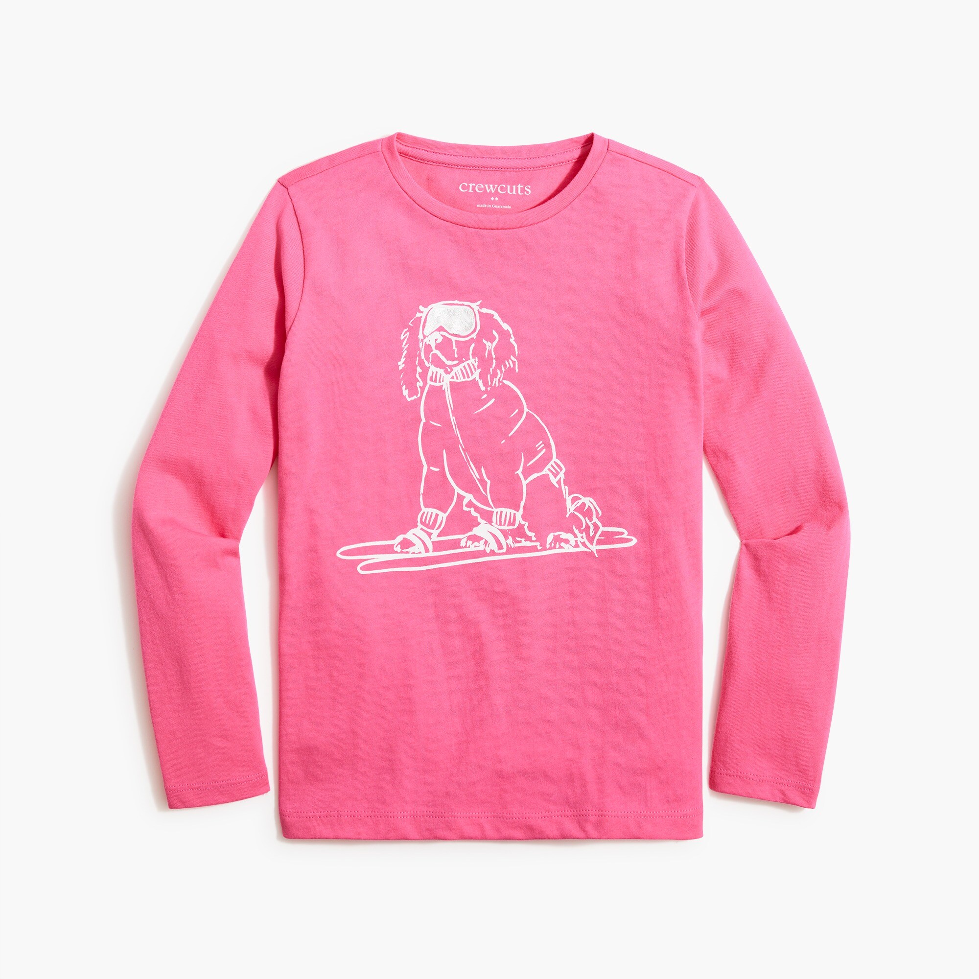 Girls' long-sleeve spaniel on skis graphic tee