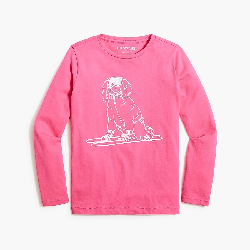 factory: girls' long-sleeve spaniel on skis graphic tee for girls, right side, view zoomed