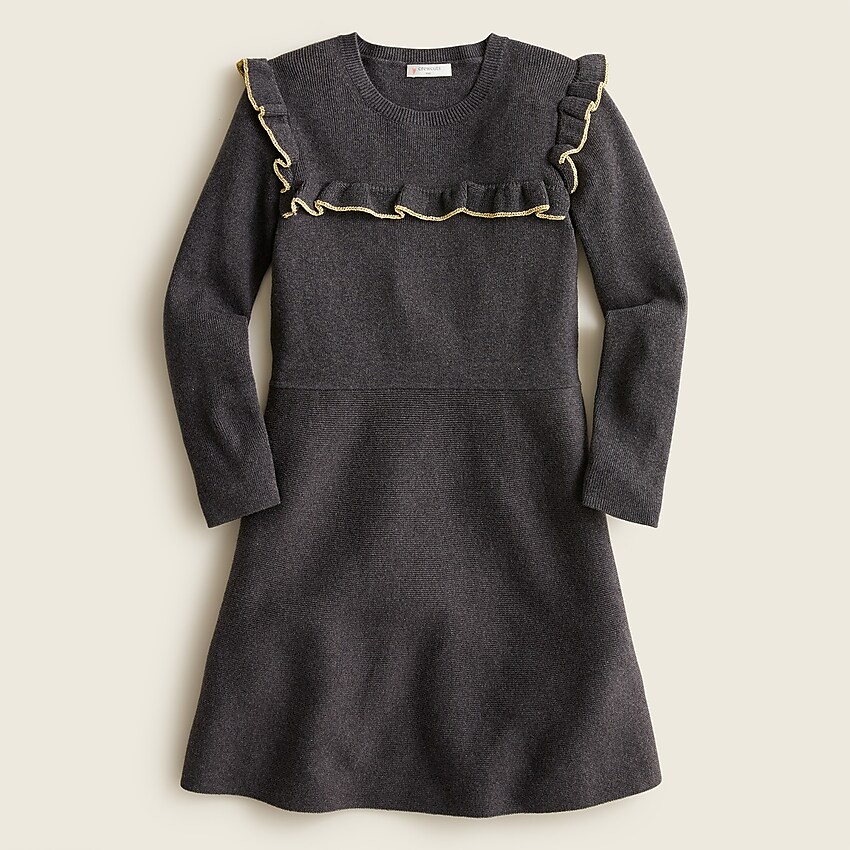 j.crew: girls' ruffle-trim sweater-dress for girls, right side, view zoomed