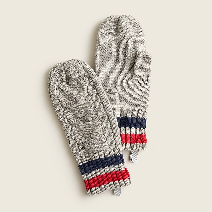 j.crew: kids' cable-knit mittens with stripes for boys, right side, view zoomed
