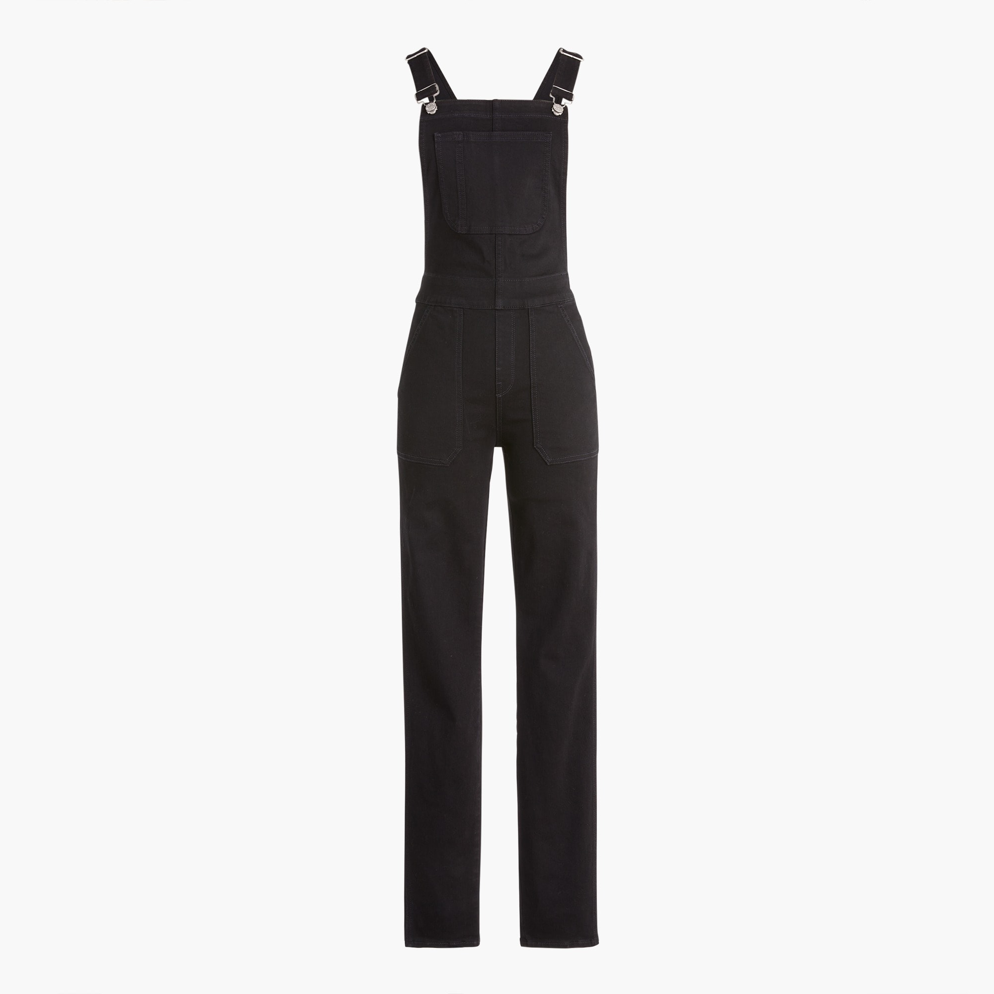 Skinny black overalls in signature stretch