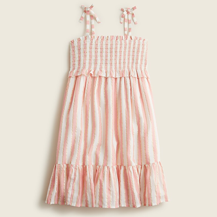 j.crew: girls' smocked tie-shoulder dress for girls, right side, view zoomed