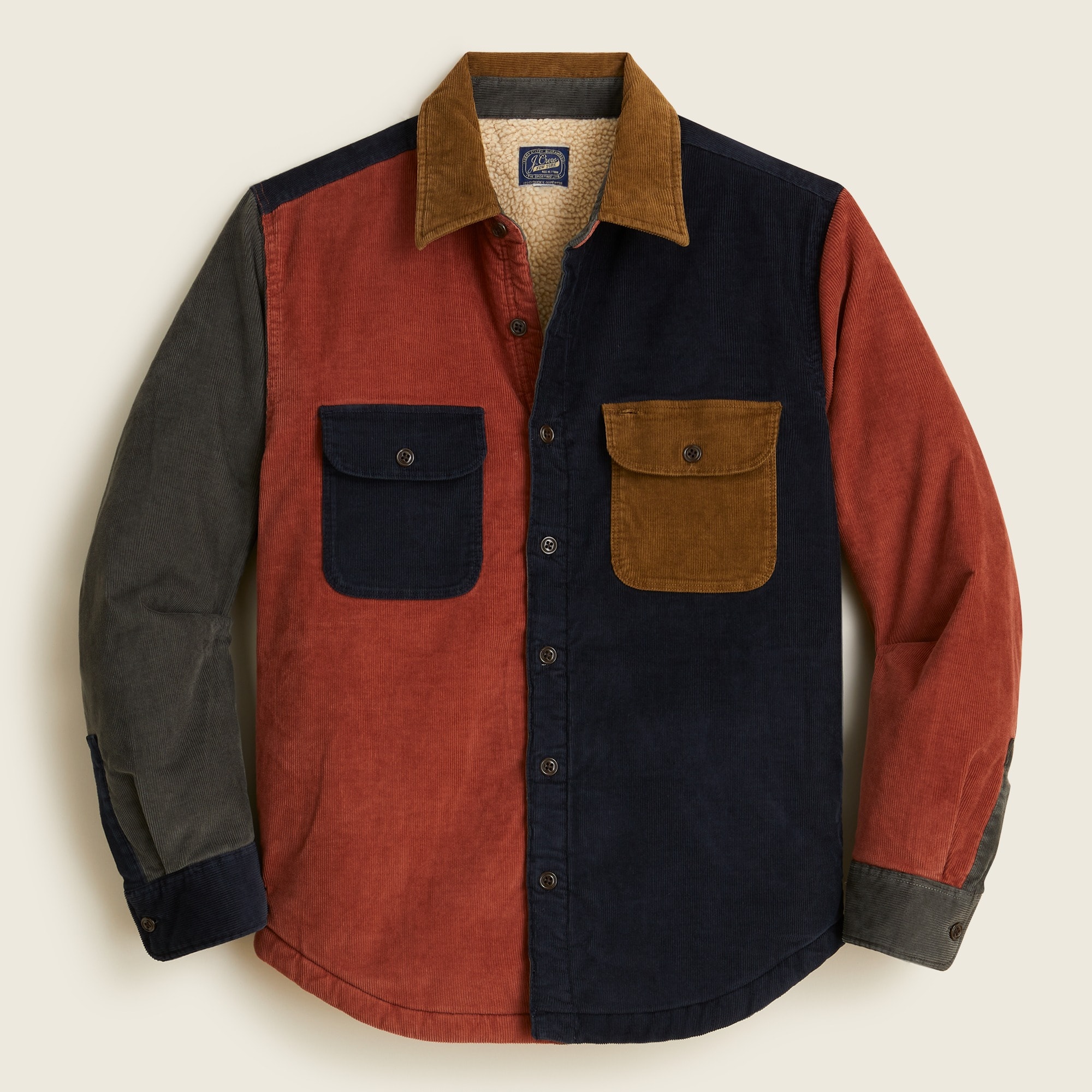 Sherpa-lined colorblock corduroy workshirt