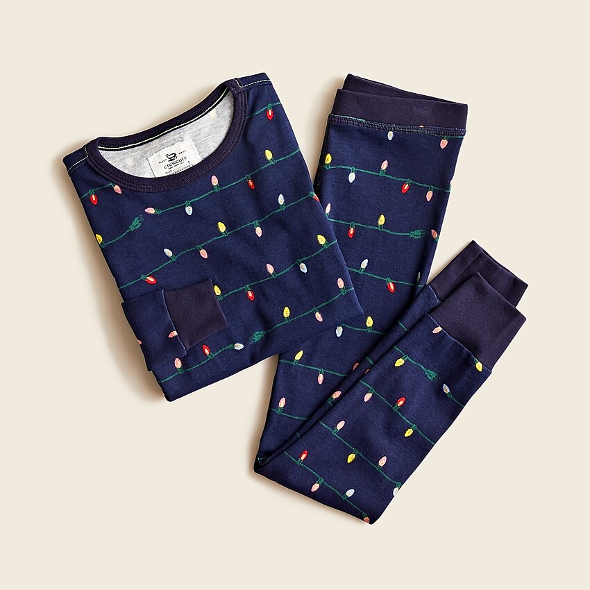 j.crew: girls' glittery printed pajama set for girls, right side, view zoomed