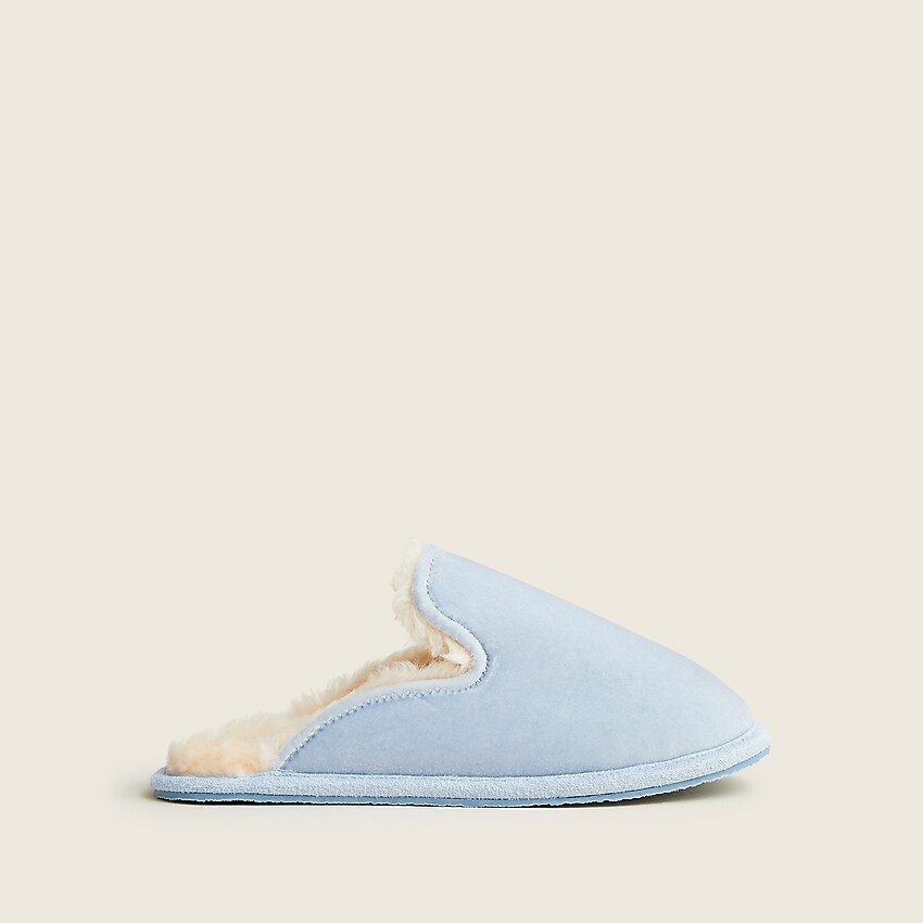 j.crew: girls' sherpa-lined slippers for girls, right side, view zoomed