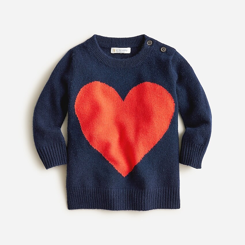 j.crew: limited-edition baby cashmere button-detail sweater in heart motif for baby, right side, view zoomed