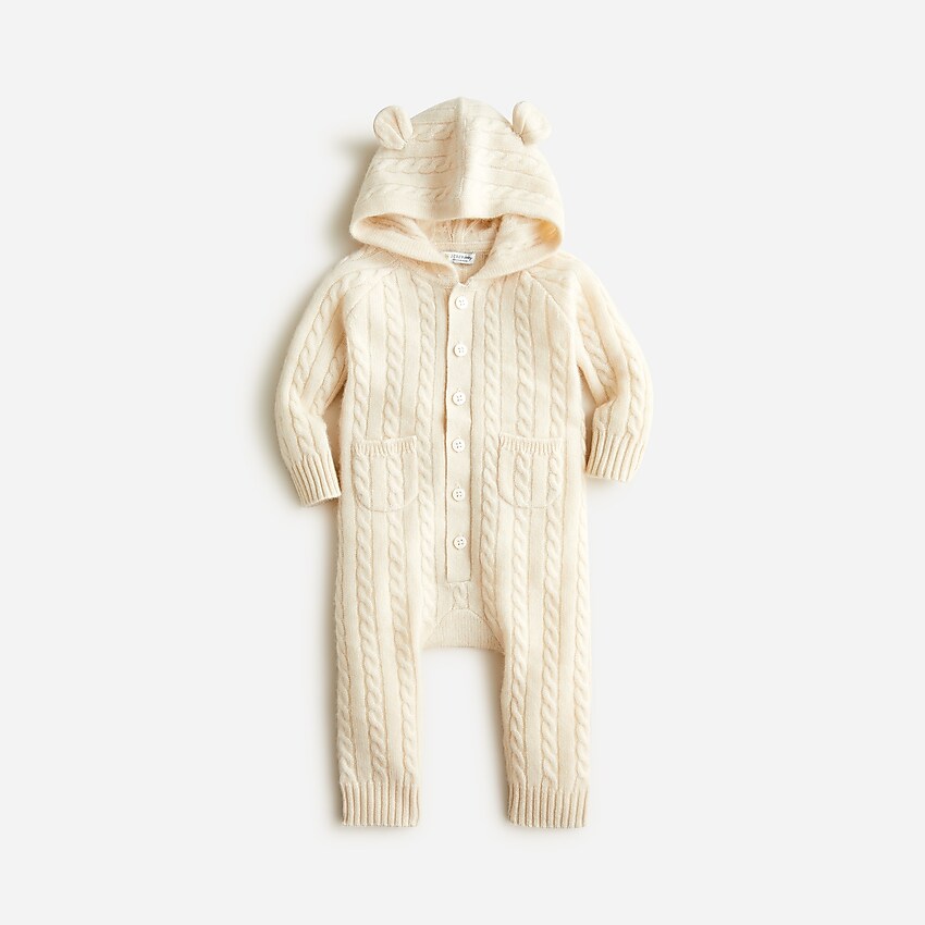 j.crew: limited-edition baby cashmere cable-knit bear one-piece for baby, right side, view zoomed