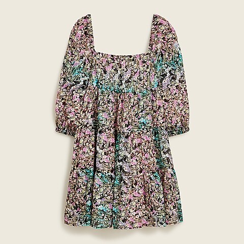 womens Puff-sleeve beach dress in watercolor floral