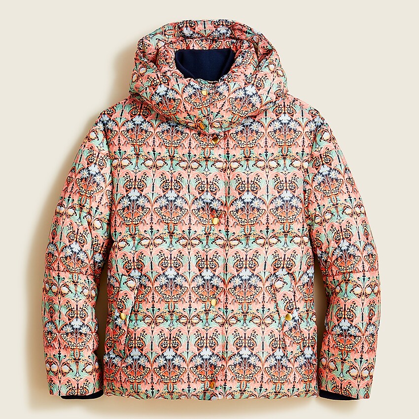 j.crew: flurry puffer jacket with primaloft® in liberty® may nouveau print for women, right side, view zoomed