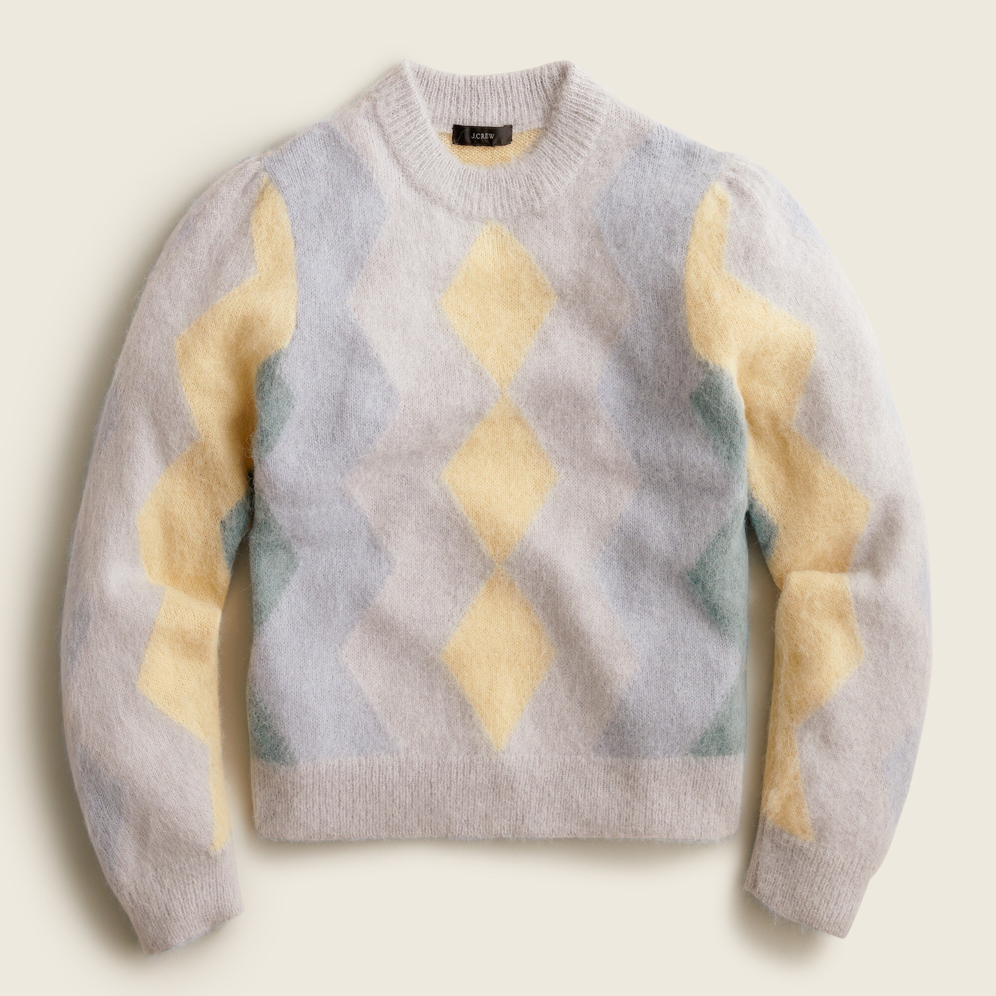 Diamond-checked cropped crewneck sweater