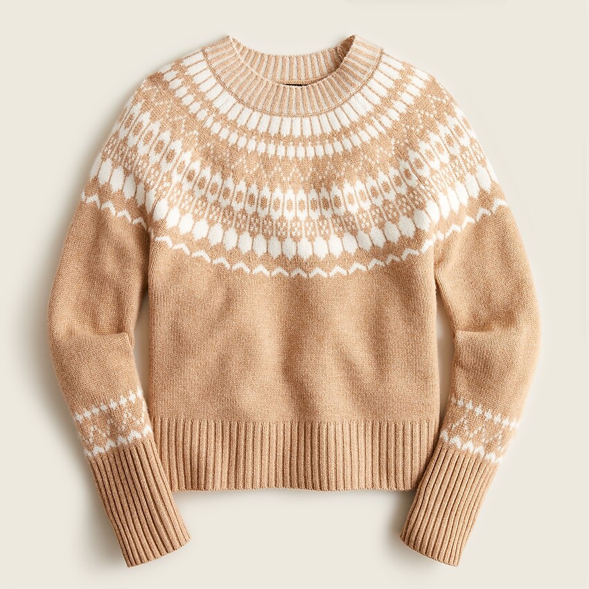 j.crew: cashmere crewneck sweater with fair isle yoke for women, right side, view zoomed