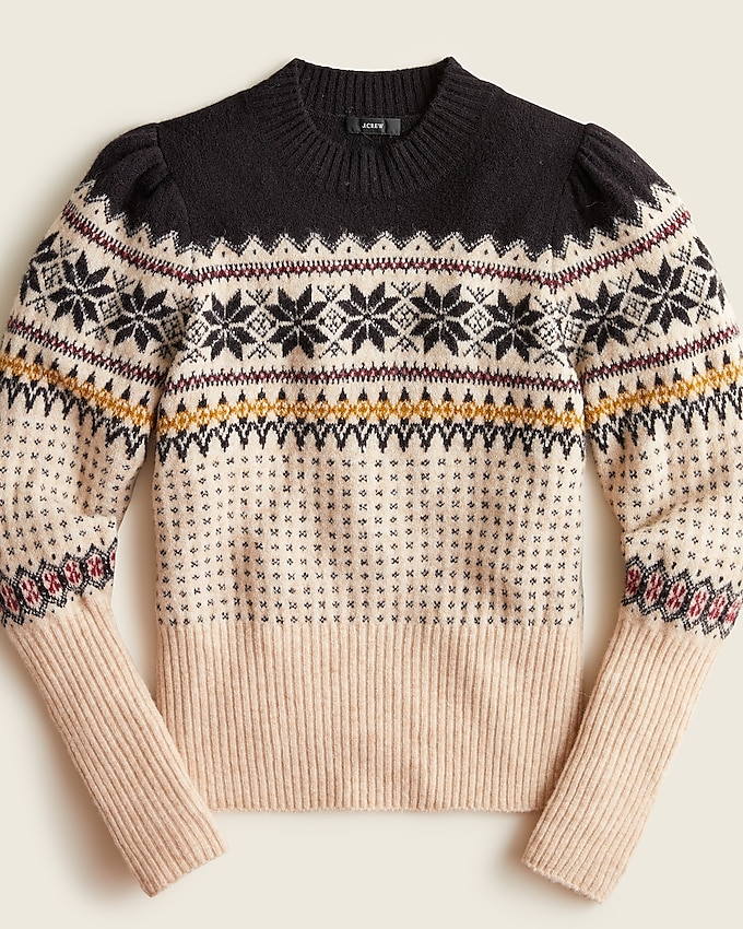j.crew: fair isle puff-sleeve crewneck sweater in supersoft yarn for women, right side, view zoomed