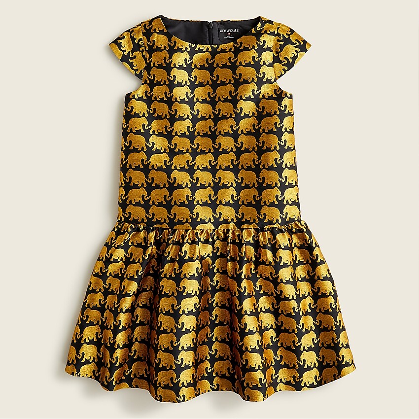 j.crew: girls' cap-sleeve dress in jacquard elephants for girls, right side, view zoomed