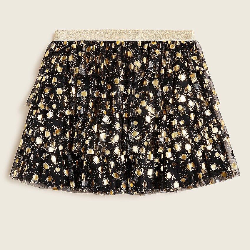 j.crew: girls' tiered tulle skirt in metallic floral for girls, right side, view zoomed