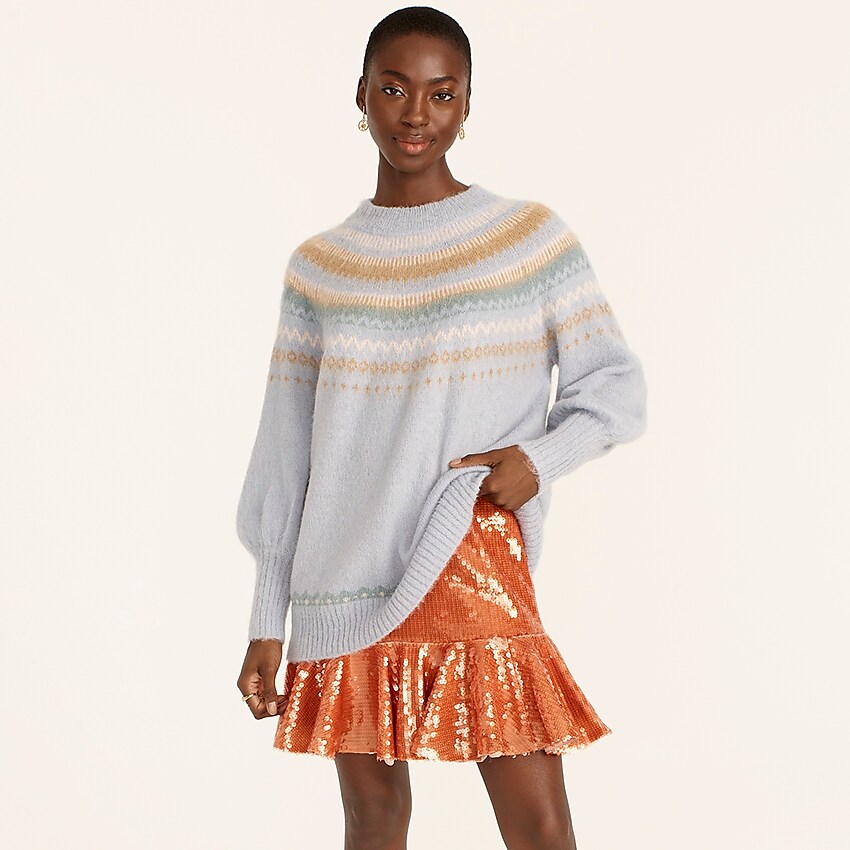 j.crew: fair isle yoke puff-sleeve sweater for women, right side, view zoomed