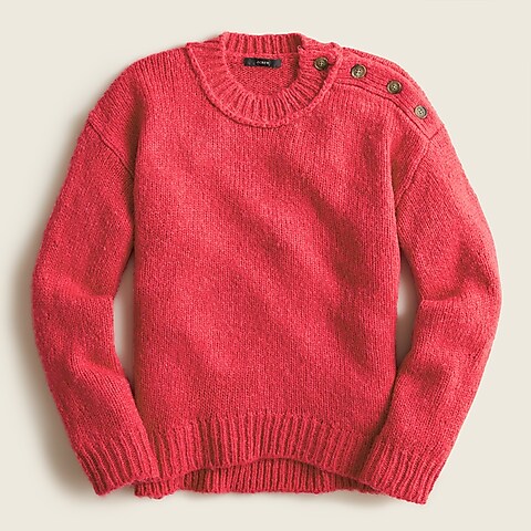  Button-shoulder crewneck sweater