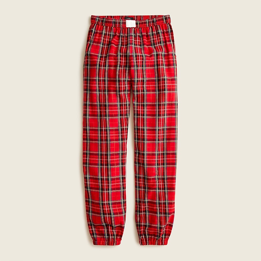 j.crew: flannel pajama jogger pant in good tidings plaid for women, right side, view zoomed