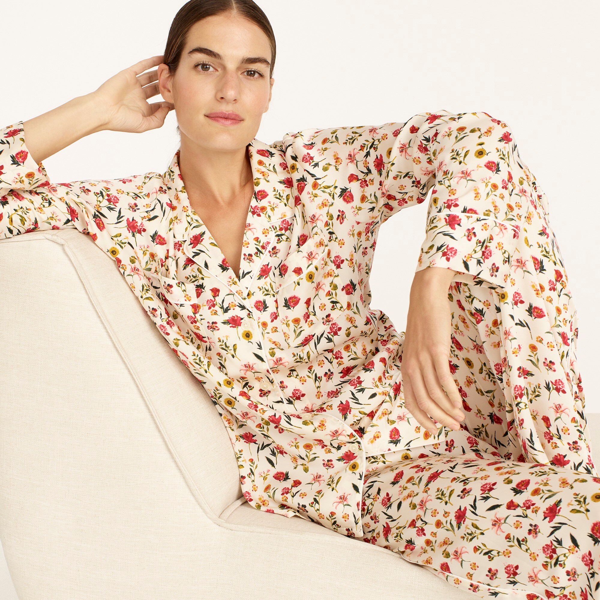 j.crew: easy-luxe eco long-sleeve pajama set in vintage floral for women