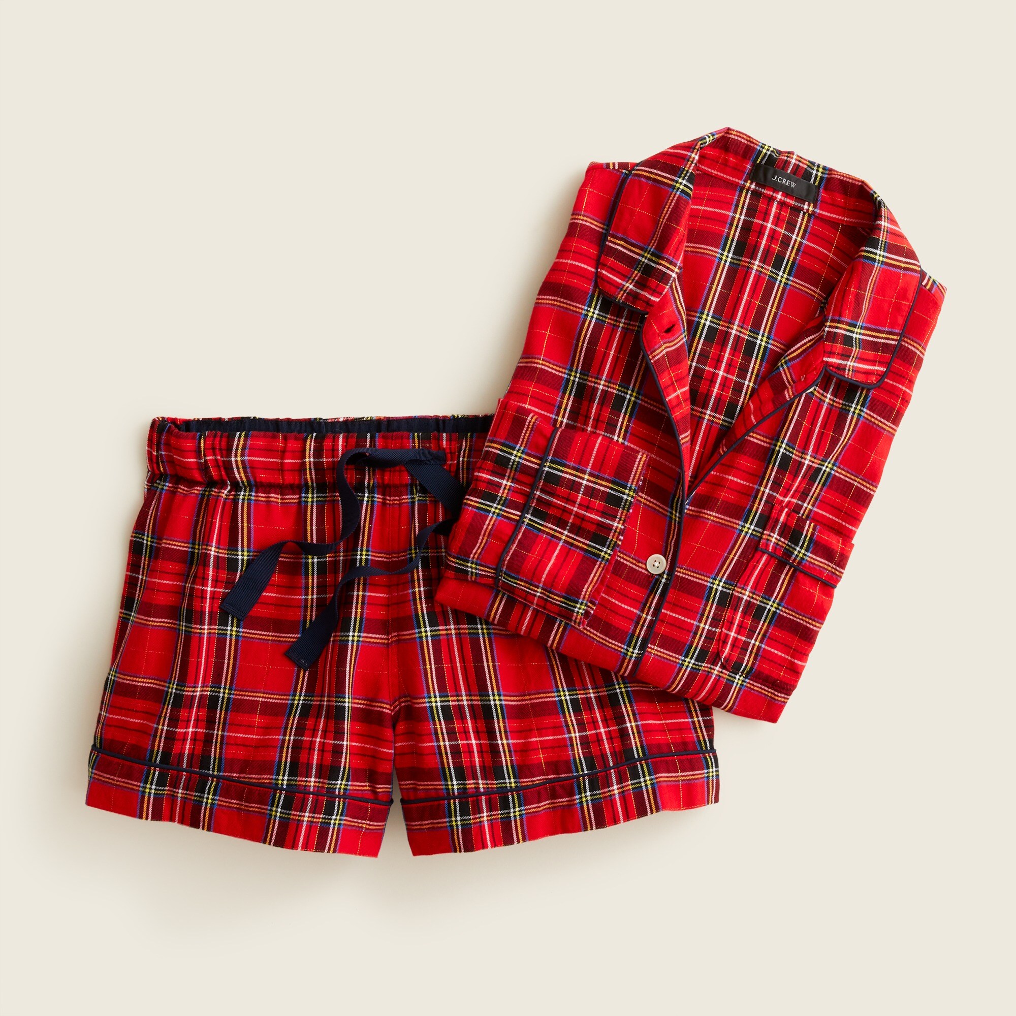 Flannel pajama short set in Good Tidings plaid