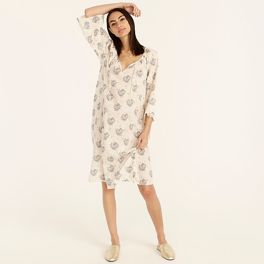 j.crew: long-sleeve pajama dress in swaying ships print for women, right side, view zoomed