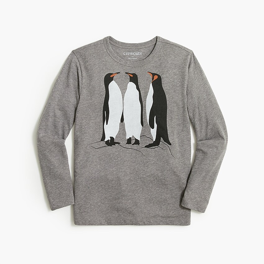 factory: kids' long-sleeve penguins graphic tee for boys, right side, view zoomed