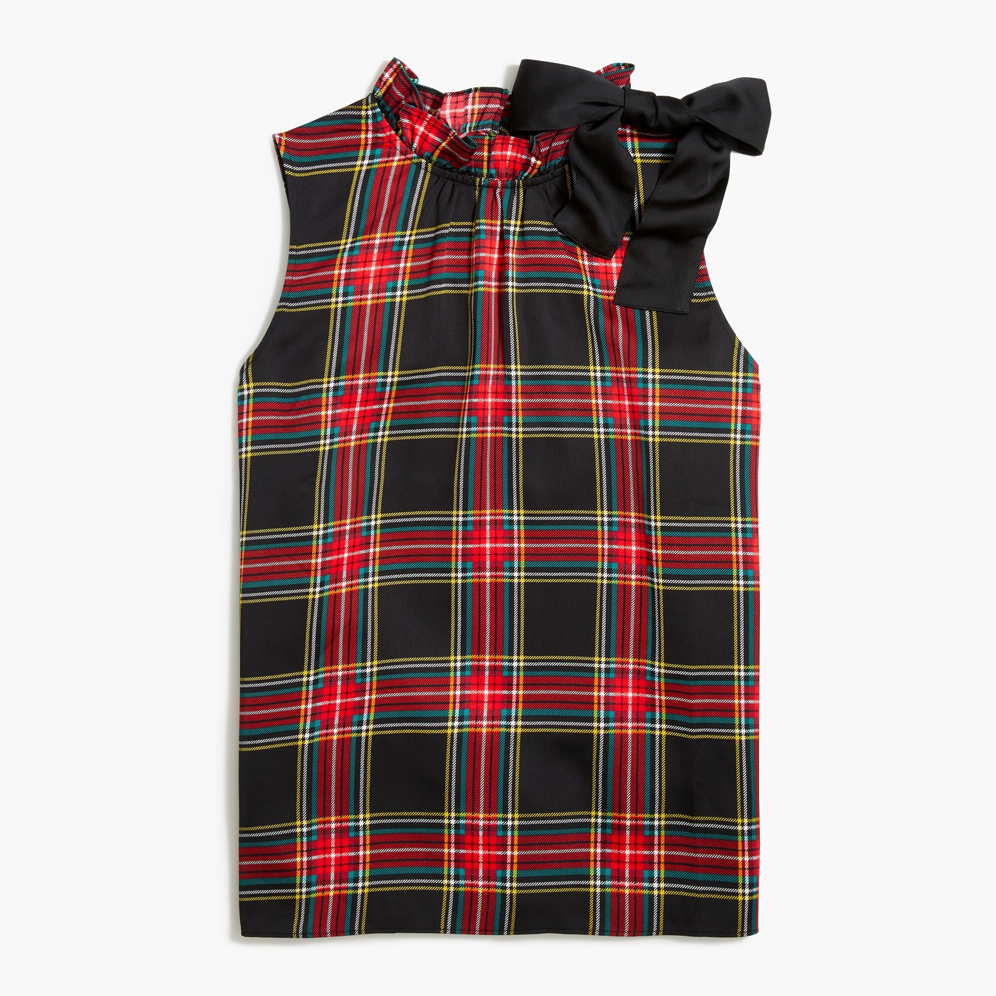 Tartan bow-neck top with ruffles