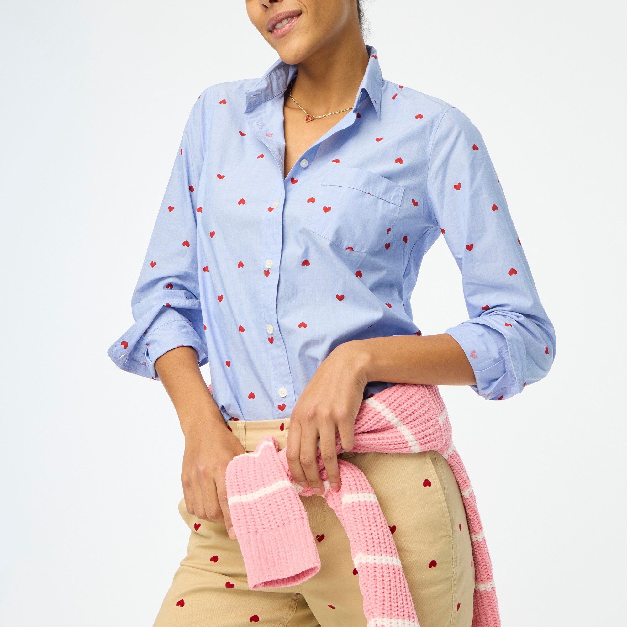 Factory: Printed Button-up Shirt In End-on-end Cotton For Women