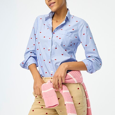 womens Printed button-up shirt in end-on-end cotton